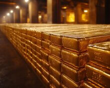 Goldreserven der Zentralbank und Goldbarren, die Rekord-Goldkäufe inmitten von Inflation und US-Dollar-Unsicherheit symbolisieren