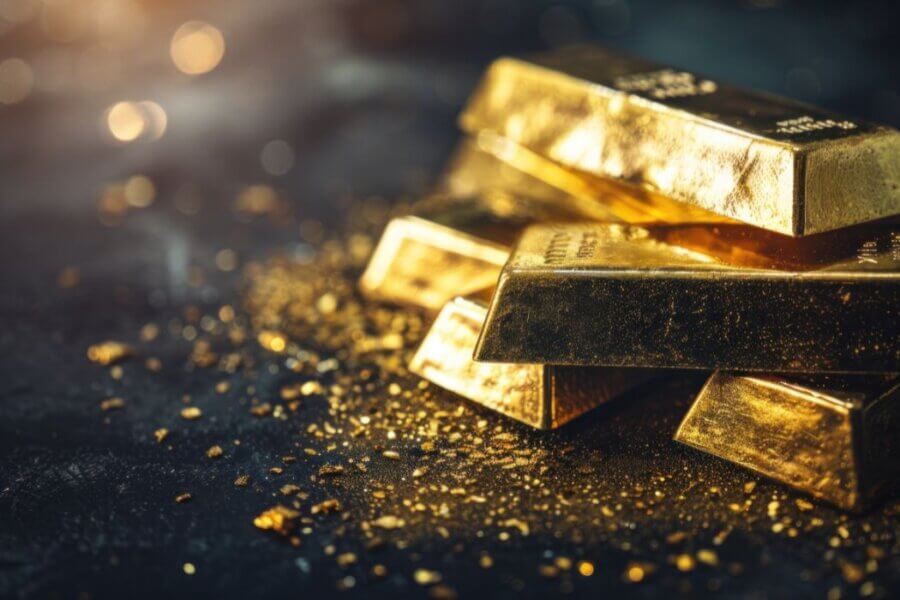 Stapel Goldbarren auf dunklem Hintergrund – physisches Goldbarren symbolisiert Werterhaltung, Goldinvestition und den zeitlosen Wertspeicher durch die Geschichte